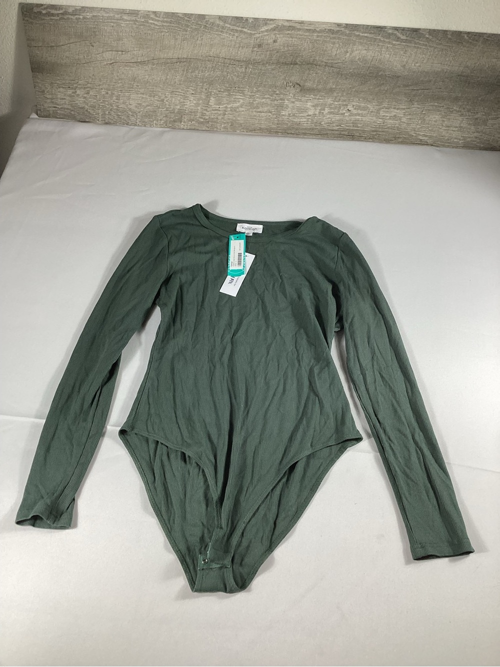 Kaileigh Long Sleeve One-Piece Bodysuit in Olive Green new